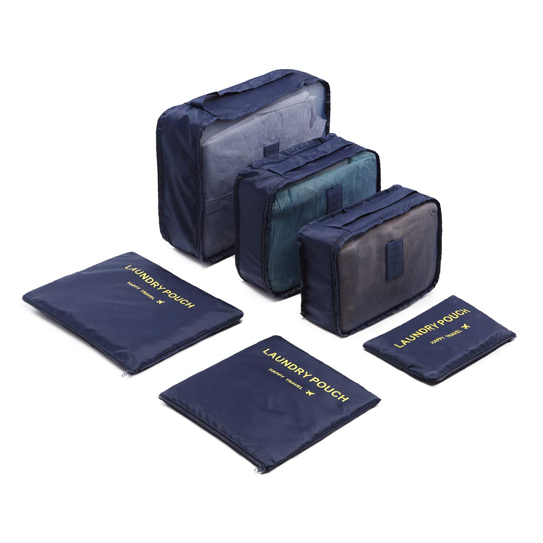 Kono 6PCS Travel Essential Bags-in-Bag Packing Cubes Durable Travel Luggage Organisers Suitcase Storage Bags Compression Pouches (Navy)