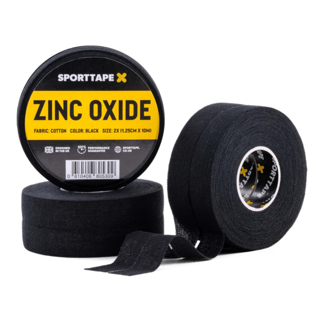 6 Rolls SPORTTAPE Finger Tape Zinc Oxide Tape - Black - 1.25cm x 10m for Jiu Jitsu, Bouldering, Rock Climbing, BJJ, Crossfit, Rowing, Climbing & Golf (3 x Packs of 2 Rolls)
