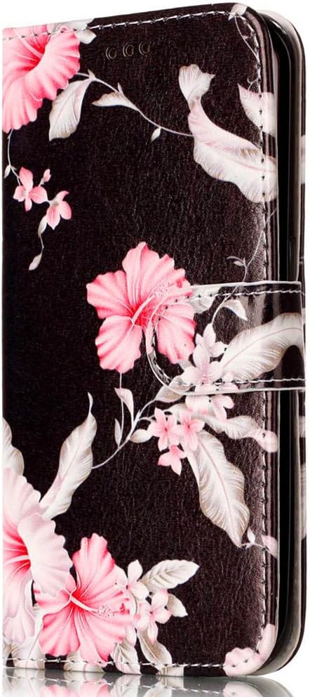 Galaxy S6 Edge Case, S6 Edge Wallet Case, JanCalm Flower Pattern Premium PU Leather Wallet [Card/Cash Slots] Stand Magnetic Flip Folio Cover for Samsung Galaxy S 6 Edge + Crystal Pen (Black/Flower)