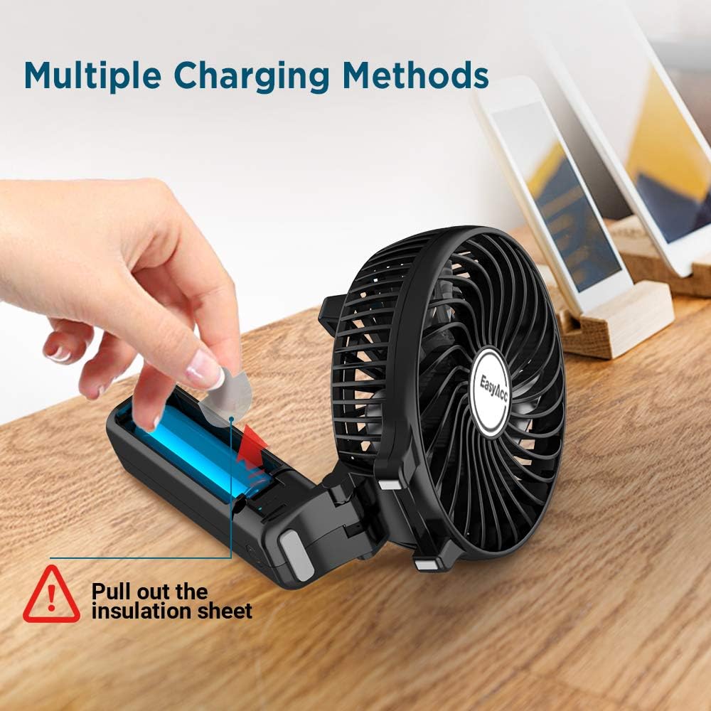 Mini Handheld Fan, EasyAcc Personal Cooling Fan with 2600mAh USB Rechargeable Battery 3-15 Working Hours Battery Fan Folding USB Desk Fan Small Portable Table Fan for Travel Office Room Household: Computers & Accessories