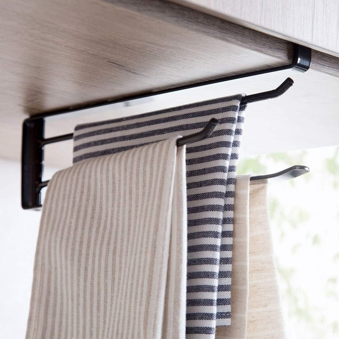 House of Quirk Kitchen Storage Rack Cupboard Hanging Hook Hanger for Towel Shelf Kitchen Storage Rack Rotating Hanger - Black