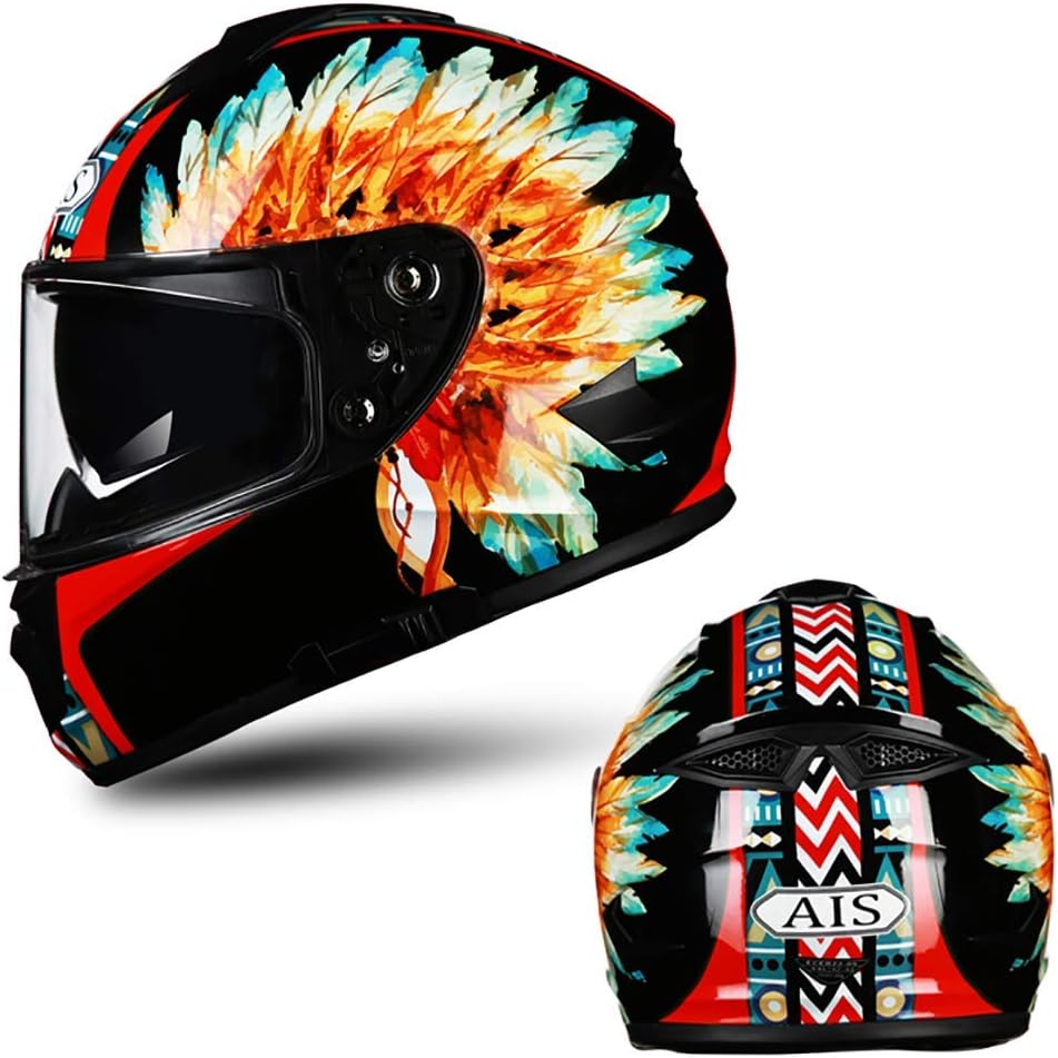 LALEO Indian Style Full Face Motorcycle Helmet, Unisex Breathable Keep Warm Four Seasons Youth Adults Men Women DOT Approved (55-63cm)