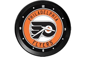 The Fan-Brand NHL Philadelphia Flyers: Ribbed Frame Wall Clock - Sports Team Bar Sign Décor - Home Man Cave, Party Decoration - Made On Demand