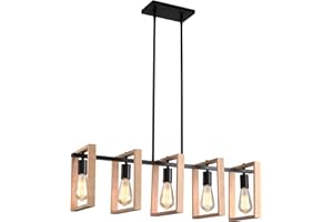 Kitchen Island Lighting Hanging for Farmhouse Linear Chandeliers,Modern Chandelier Over Table, Matte Black Rustic Wood Ceilin