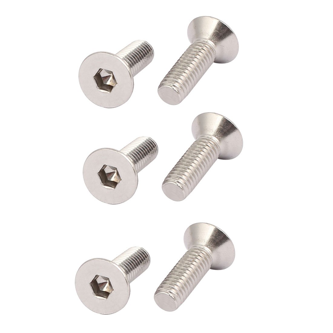 Sourcingmap M6x20mm 316 Stainless Steel Flat Head Hex Socket Cap Screws Silver Tone 6pcs