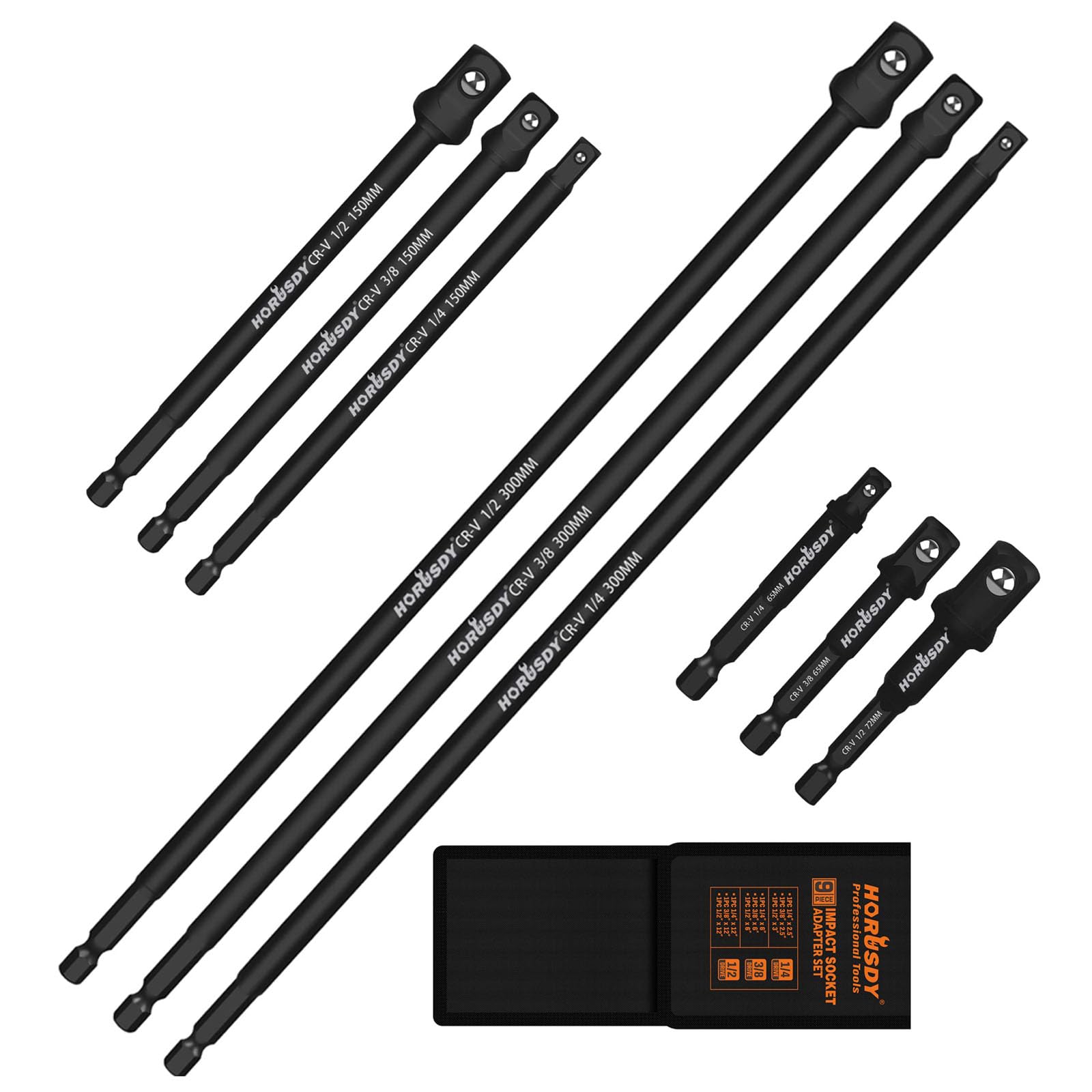 TA-VIGOR 9Pcs Impact Socket Adapter Set, 1/4 3/8 1/2 Inch Socket Driver Adapter, 3-Inch 6-Inch and 12-Inch Long Drill Socket Adapter Extension for High Torque Impact Wrench