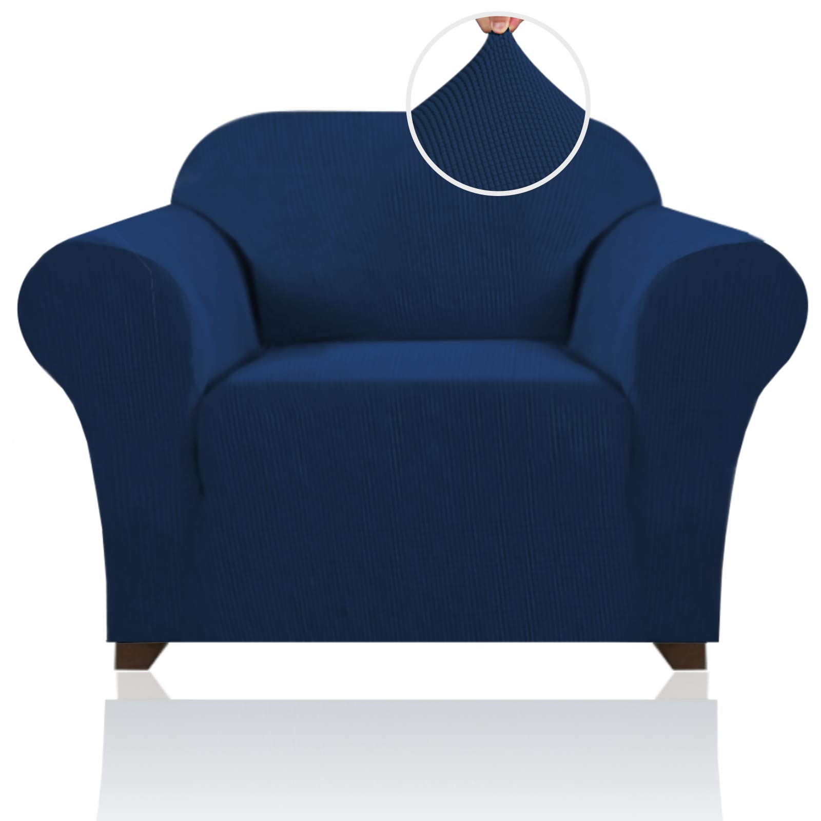 PrinceDeco Stretch Armchair Covers for Chairs Slipcovers for Living Room Couch Covers for Chair Protectors Cover for Dogs/Pets/Kids, Feature Checks Pattern Jacquard Bouncy, Thick and Soft - Navy