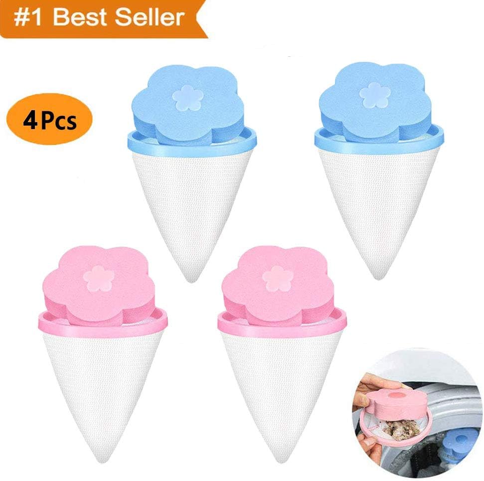 Washing Machine Hair Catcher, Floating Mesh Filter Bag, Magic Floating Lint Mesh Bag Washing Lint and Pet Hair Remover Portable Hair Catcher for Washing Machine 4PCS