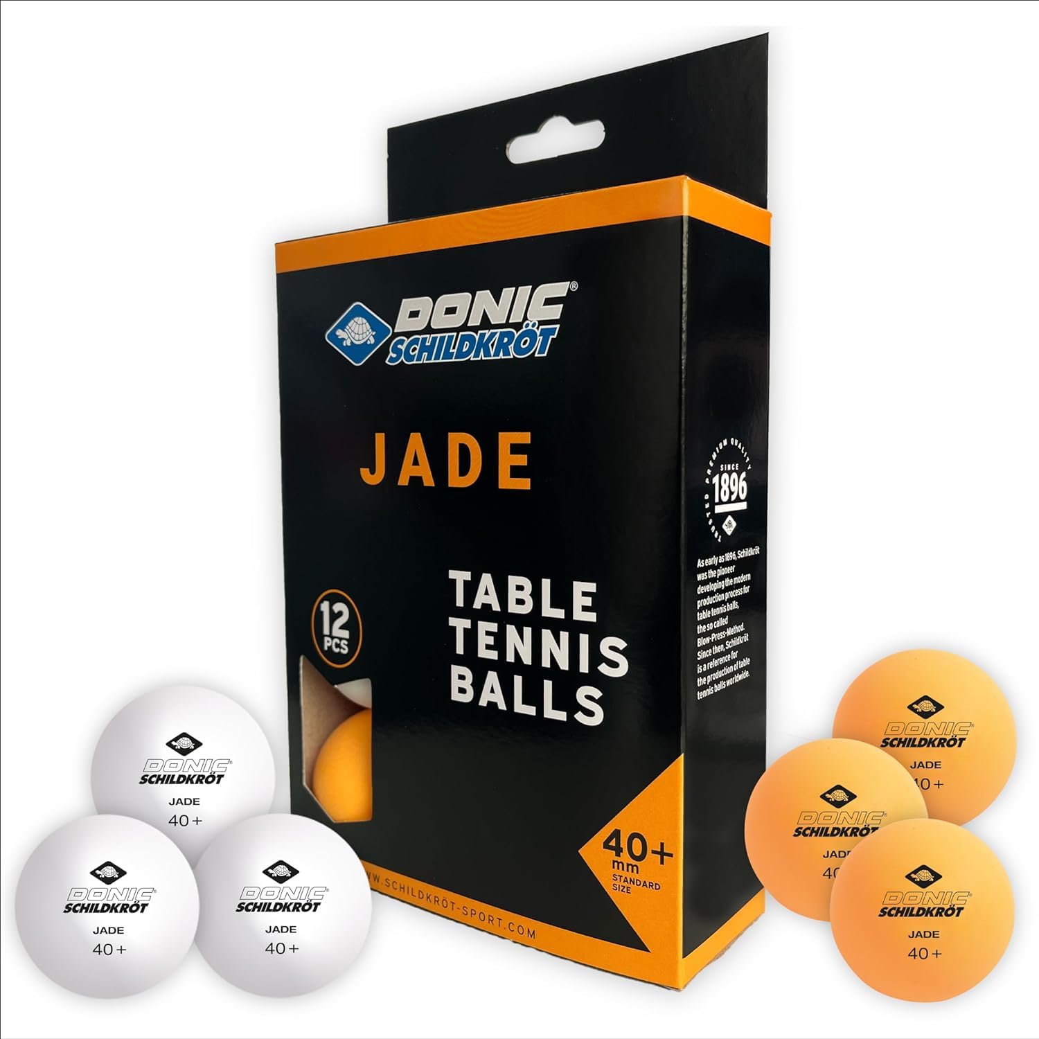 Donic-Schildkröt Jade Table Tennis Balls, Poly 40+ Quality, Package with 12 Units, 6x White / 6x Orange, 618045