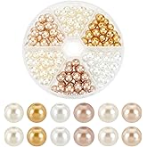 PH PandaHall 150pcs 8mm Glass Pearls 6 Metallic Color Series Pearl Craft Beads, Baking Painted Pearlized Glass Beads Round Pearl Beads for Wedding Party Home Decoration DIY Jewelry Making