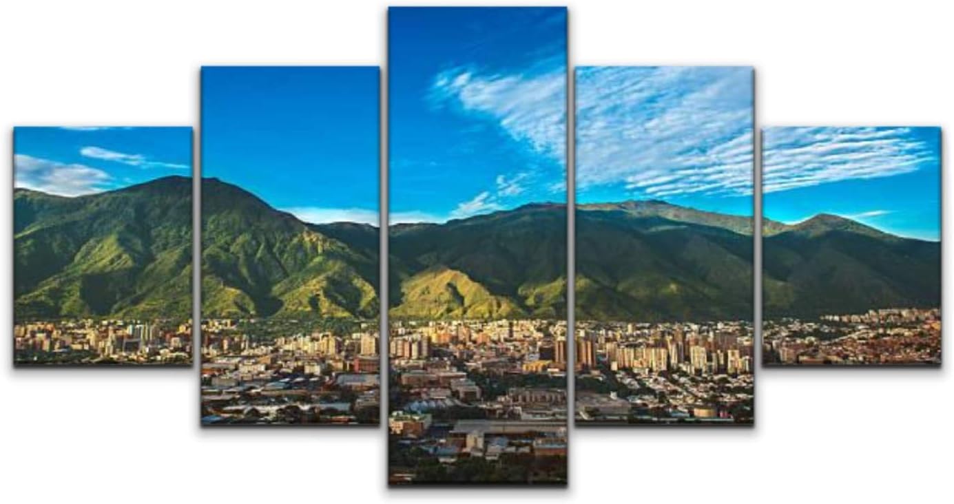 Paintings - Skipvelo Caracas Venezuela Cityscape on a Sunny Afternoon Wall Art Canvas Prints Pictures Paintings Artwork Home Decor Stretched and Framed - 5 Pieces