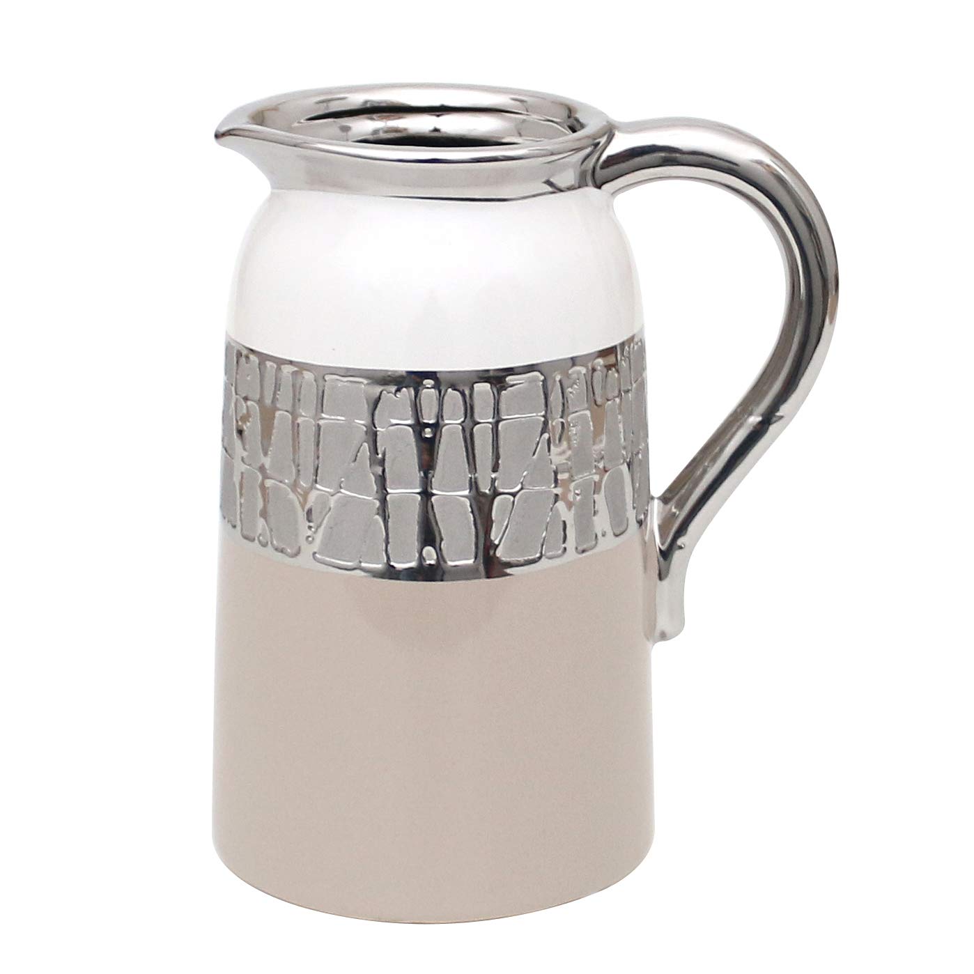 Elegant Modern Decorative Designer Ceramic vase/jug in Cappuccino/Silver/White. Dimensions (L x W x H): 16.5 x 12.5 x 20.5 cm.