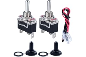 DMWD 2pcs Heavy Duty Rocker Toggle Switch 30A 12VDC 20A 120VAC SPDT 3 Pins 3 Positions ON-Off-ON Latching with Waterproof Boot Cap with pre-Wired Cables for Auto Car Truck Boat Marine