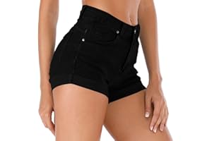 Cuihur Women's Summer High Waisted Denim Shorts Folded Hem Casual Short Jeans
