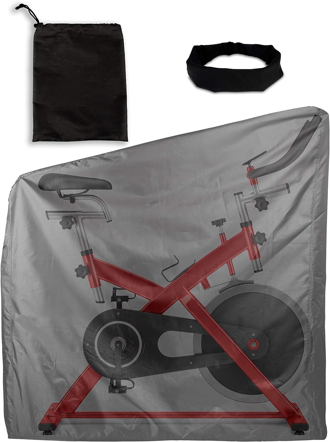 Poopski Exercise Bike Cover - Heavy-Duty Oxford Bicycle Cover for Upright & Stationary Bikes - With Storage Bag & Sweatband