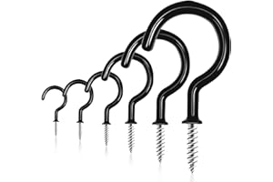 DRT DERUITAI Cup Hooks Kit,100 PCS Screw in Cup Hooks,6 Size Vinyl Coated Screw Hooks,Multipurpose screw hooks,Ceiling Cup Hooks Wind Chimes Hooks Kitchen Cup Hooks for Hanging Indoor & Outdoor Use(Black)