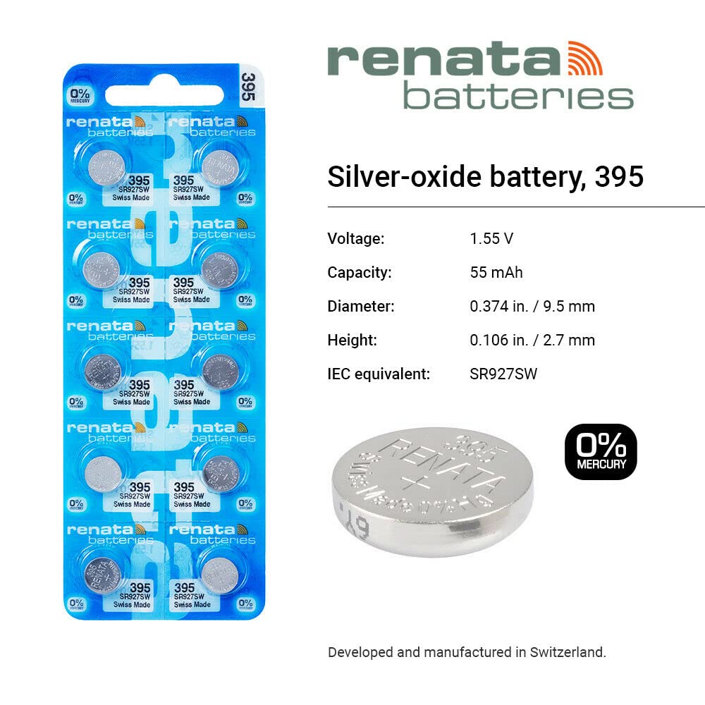 Renata 395 SR927SW Batteries - 1.55V Silver Oxide 395 Watch Battery (2 Count)