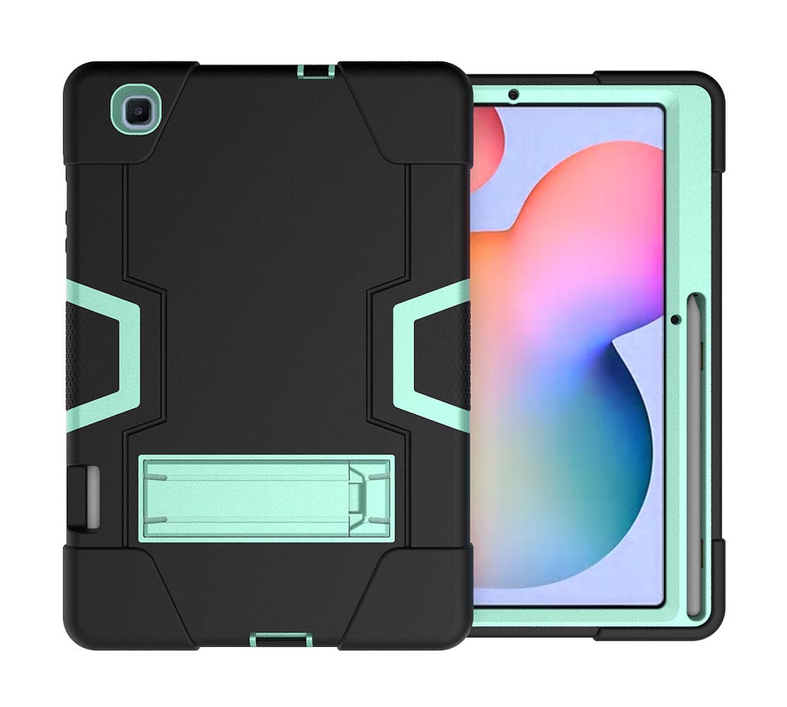 Bspring Case for Samsung Galaxy Tab S6 Lite 10.4 2020 Shockproof Tough Heavy-Duty Armor Case with Pen Slot Anti-Drop Double Protective Cover for Samsung Galaxy Tab S6 Lite 10.4 SM-P610/P615，Black+Aqua