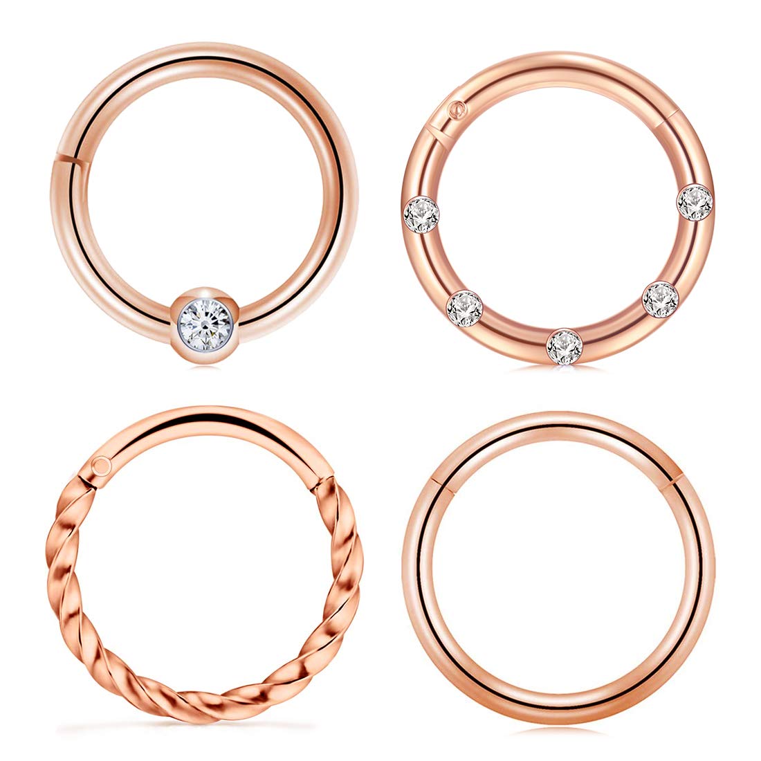 Crdifu 4pcs Nose Lip Septum Clicker Set Stainless Steel 16G 8mm Segment Tragus Helix Daith Ear Piercing Ring