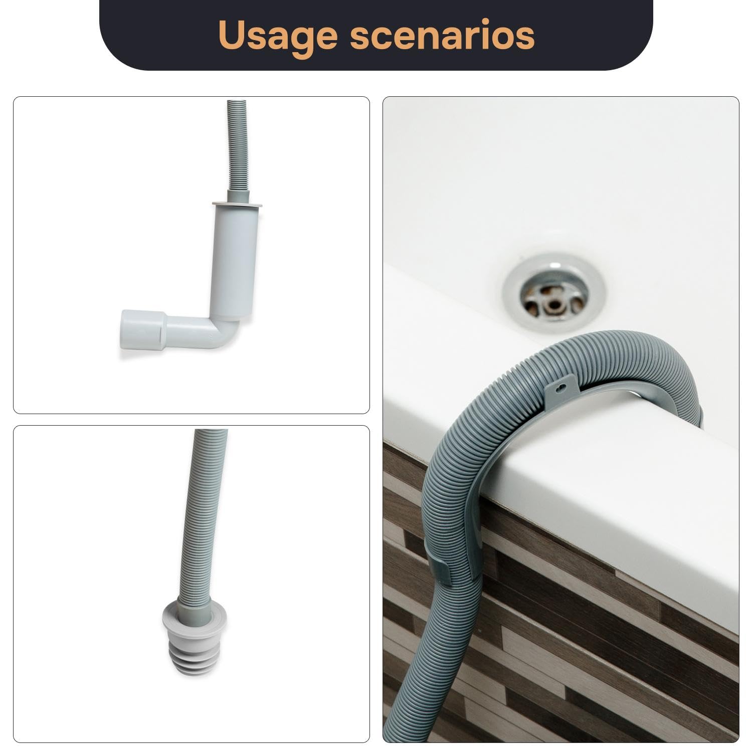 10FT Washing Machine Drain Hose - Flexible Dishwasher Hose Extension Kit, Universal Washer Corrugated with 1Adapter 4Clamps, U-Bend Holder, 3Drain Pipe Seal, Dishwasher Drain Hose, Washer Machine Hose