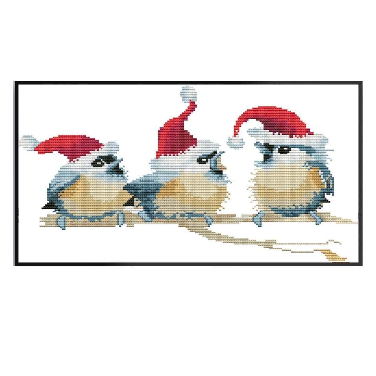 Gofission 11ct Stamped Cross Stitch Kits for Adults Beginners, Christmas Chubby Birds Cute Winter Blue Tit DIY Pre Printed Cross Stitch Embroidery Set with Accessories Wall Decor 35x50cm (Birds)