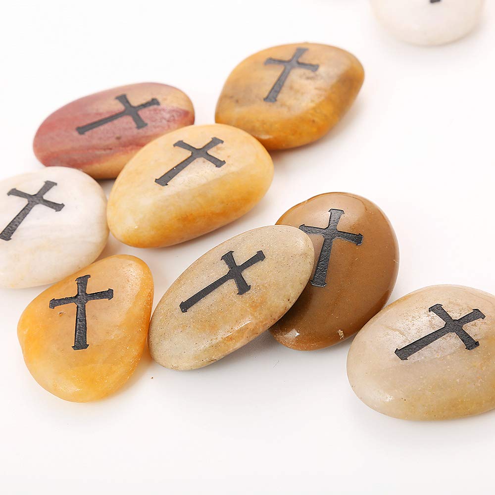 ROCKIMPACT 24 Pcs Engraved Cross Worry Stones for Pray Faith Memorial Stones Smooth Polished Natural River Rock Baptism Christening Holy Communion Gift Wholesale Value (2-3 Inches Each, Set of 24)