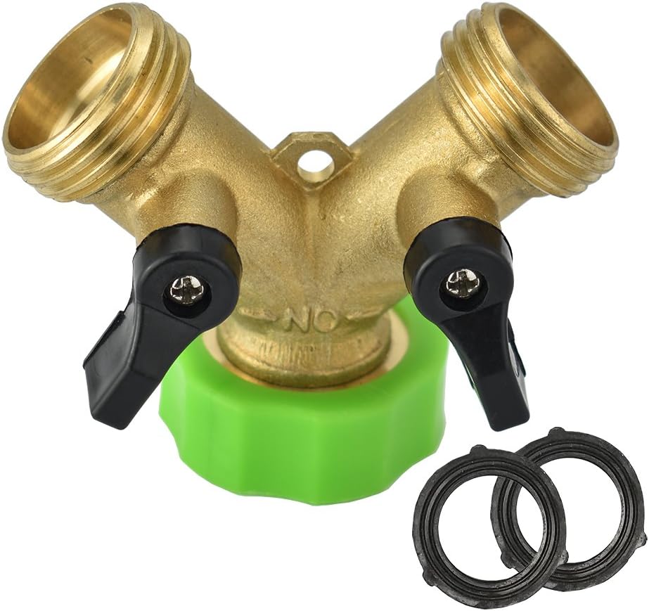OurRich Garden Hose Splitter Brass 2 Way Water Hose Connector / 2 Extra Rubbers /