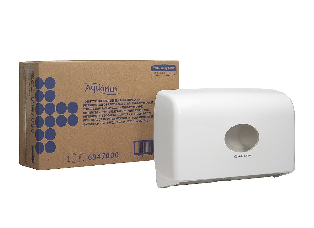 Aquarius, 6947, Twin Mini Jumbo Rolled Toilet Tissue Dispenser, White, 1 x 1 Dispenser