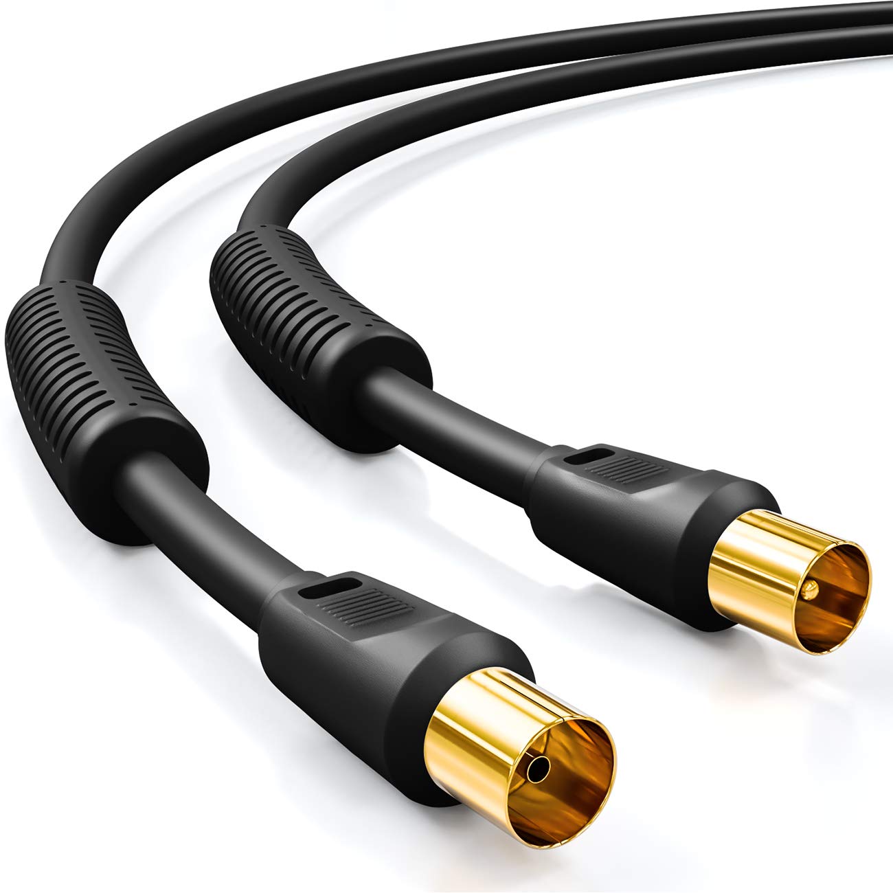 deleyCON 20m (65.62 ft.) TV Antenna Cable Coaxial Cable HDTV Fourfold Screen 2x Ferrite Core Sheath Current Filter DVB-T DVB-T2 Radio DAB - Black