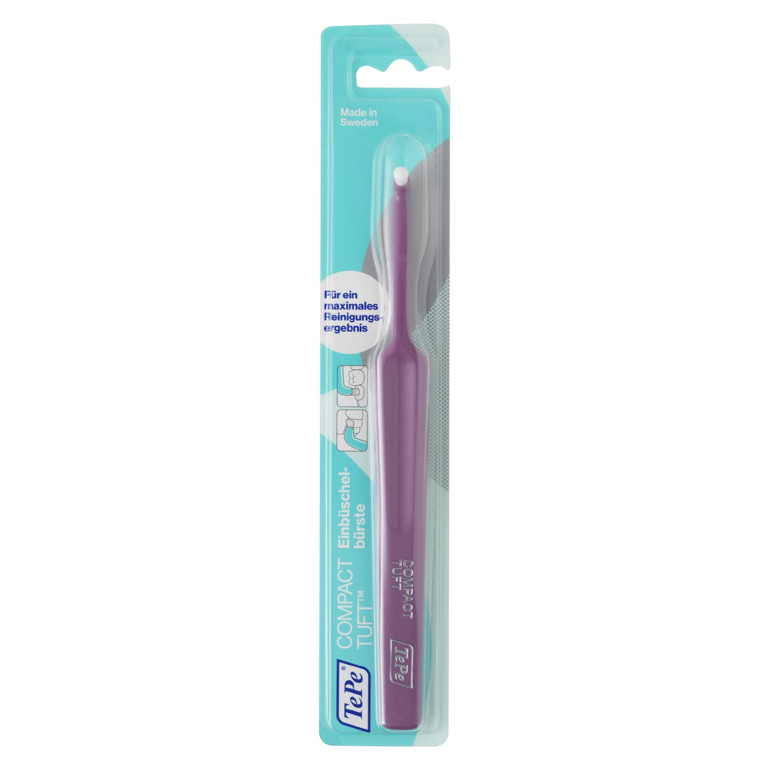 TePe Compact Tuft Single Tuft Toothbrush with Round Brush Head for Thorough Mouth Cleaning Even with Implants or Prostheses, Random Colour
