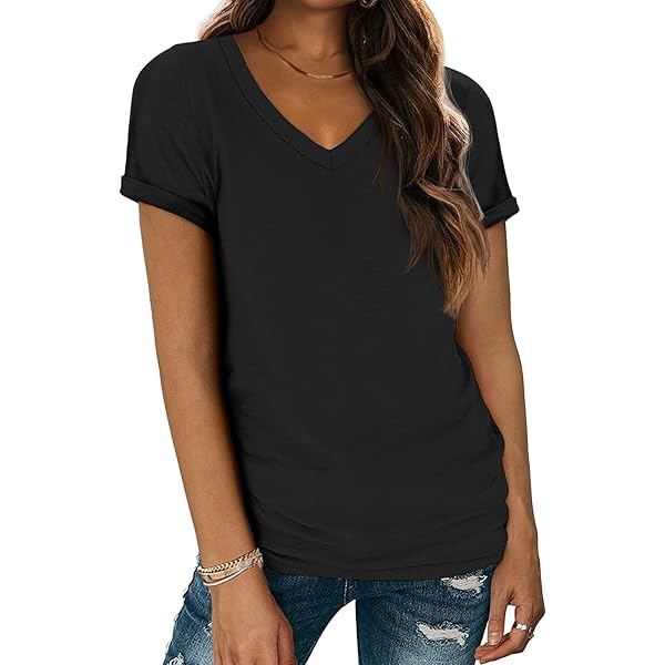 TAKEYAL Maglietta Donna A Maniche Corte Con Scollo A V E Tasca, Orlo Curvo, Vestibilità Oversize, Morbida E Leggera, Per Estate, Tempo Libero, Casual, Taglie Comode