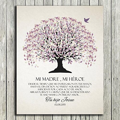 8X10 Framed Art Print - Custom Personalized Gift for Mother in Spanish Purple Canopy on Off White Background Thank You Gift for Mom - With Solid Wood Frame & Gift Wrapping CWA-P1111