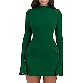 YMDUCH Women's Long Sleeve Mock Turtle Neck Bodycon Mini Tank Short Party Dress