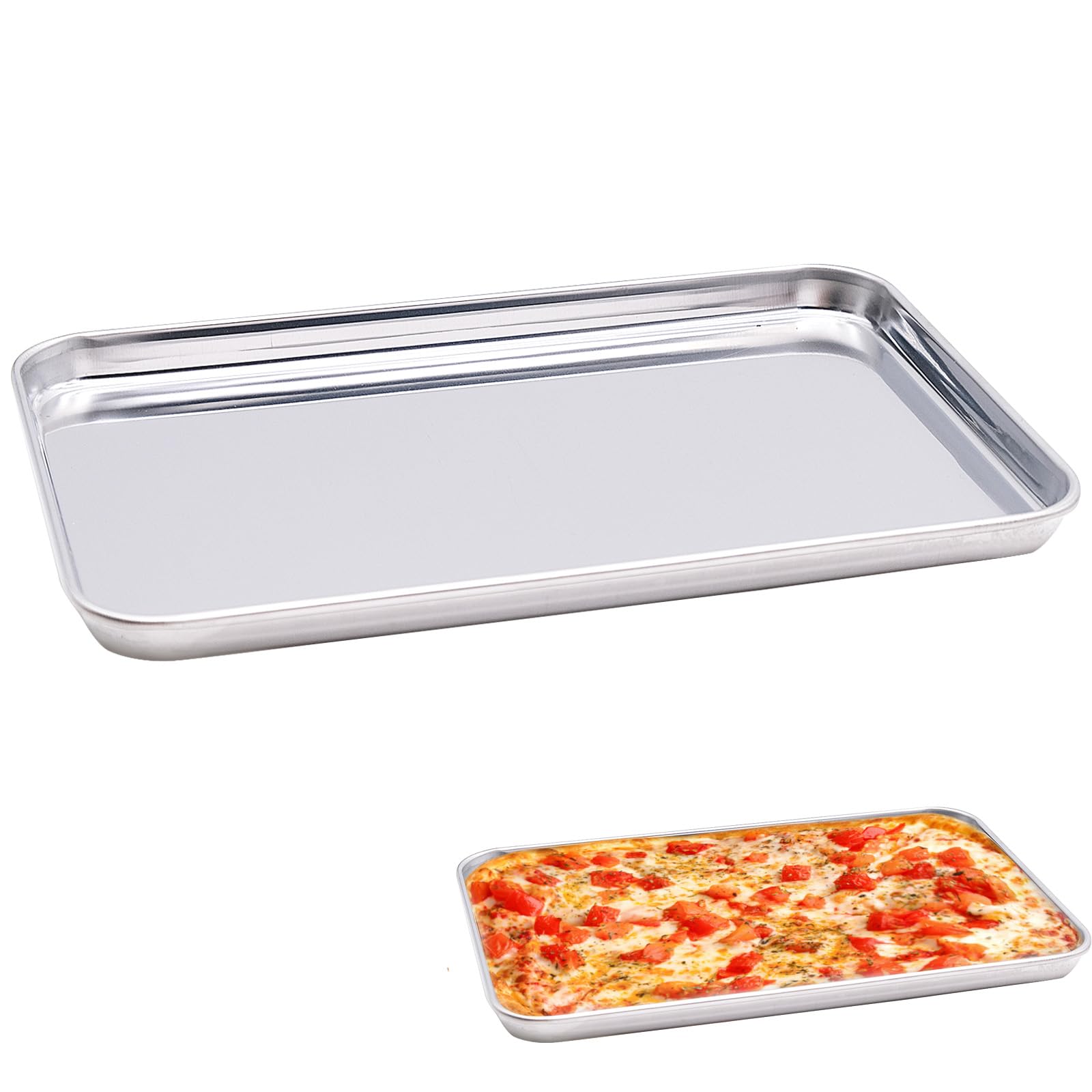 Photo 1 of 2 Pcs Baking Sheet, Stainless Steel Small Rectangular Cookie Sheets Trays for Baking, Easy Clean (Rectangular 9 x 5.8 x 0.5 in)