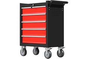 CMFYDAILY 5-Drawers Rolling Tool Chest Tool Box Organizer with Lockable, Metal Rolling Tool Cart Tool Storage Toolbox, Tool Cabinet Rolling Tool Box with Drawers for Garage, Workstation, Workshop, Home Repair