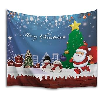 Qiyi Home Wall Hanging Nature Art Fabric Tapestry Christmas Dorm Room Bedroom Decorations 80 L X 60 W 203cmx153cm Christmas Snowman Town