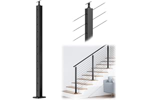 Muzata Black Stair Cable Railing Post 42 Inch for 25-35 Degrees Stair 42"x2"x2" Surface Mount T304 Stainless Steel Cable Railing System Kit Indoor Outdoor with Paper User Guide PS01 BA4L