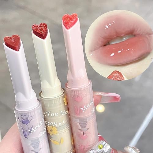 3 Colors Jelly Lipstick,Tinted Lip Gloss Heart Shape Lip Stain