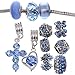 RUBYCA Murano Lampwork Charm Glass Beads Tibetan Crystal European Bracelet Mix Assortment Saphire 15Pcs