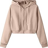 Remidoo Women's Zip Up Cropped Hoodie Crop Top Sweatshirt Drawstring Long Sleeve Jacket