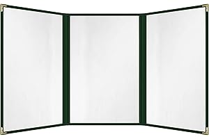 ACI SUPER POWER Green, 25 Pack, 3 Pages / 6 Views Trifold - 8.5" x 14", Cafe Style Menu Cover, Cafe Style Menu Cover, Side-Loading Double Stitched Edge, Crystal Clear Vinyl Menu Holder with Gold Decorative Corners