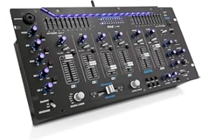 Pyle 6 Channel Mixer DJ Controller with Bluetooth, Professional Sound Digital Mixing System with LED Illumination, Slider Controls, Speed Control, 10 Band Equalizer 5U Rack Mount System - PYD1964B.5