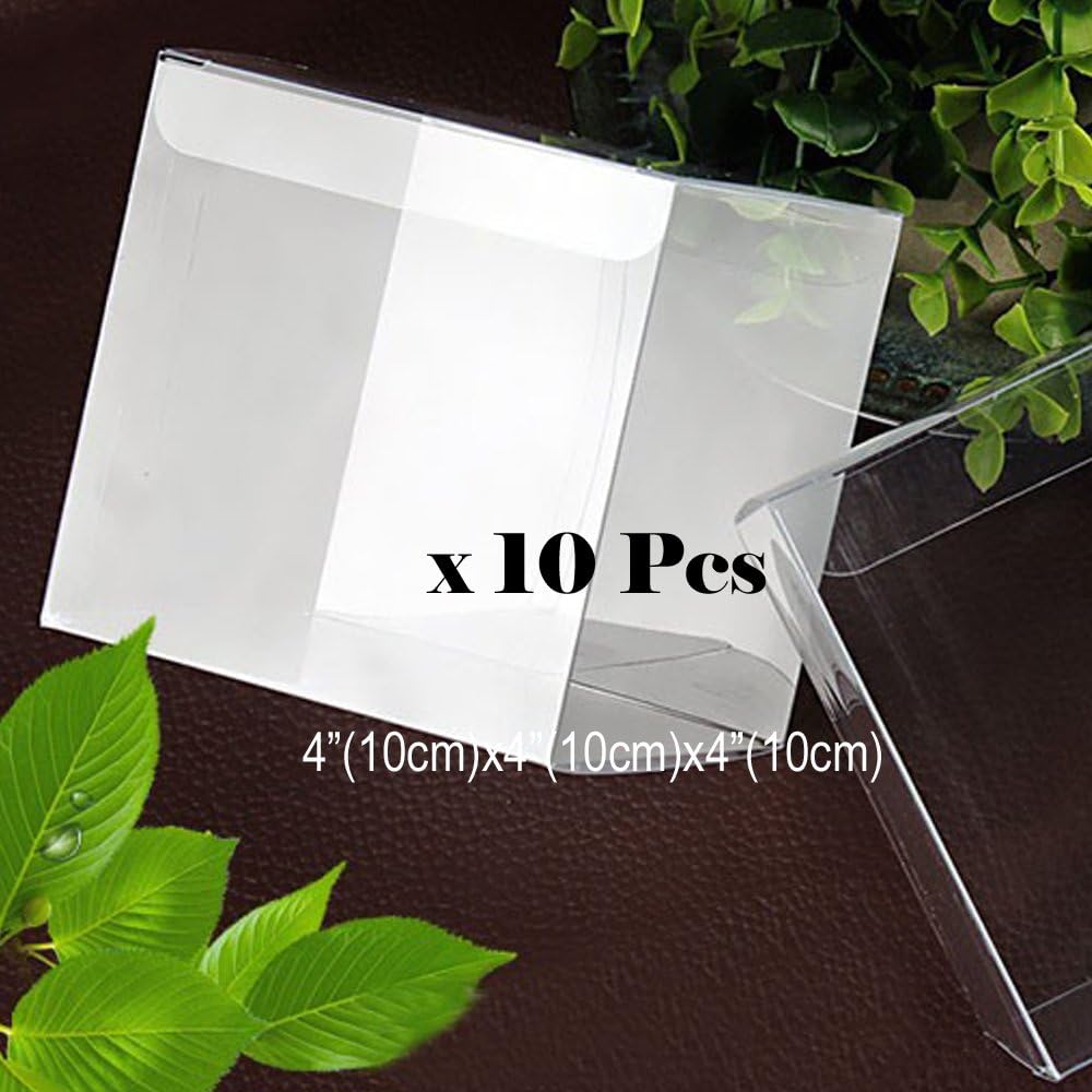 10,25,50 Clear Plastic Tuck Top PVC Boxes Wedding Party Favor(4"x4"x4")(10)