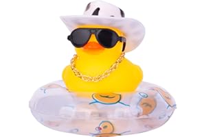 MuMyer Rubber Duck Car Ornaments Dashboard Decoration Accessories with Mini Swim Ring Sun Hat Necklace and Sunglasses