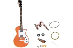 MUSILY 39in Electric Guitar Kit, Full Size LP Beginner Electric Guitar, Solid Body Starter Kit HSS Pickup with Guitar Strap, Cable, Picks, Strings (Spring Orange)
