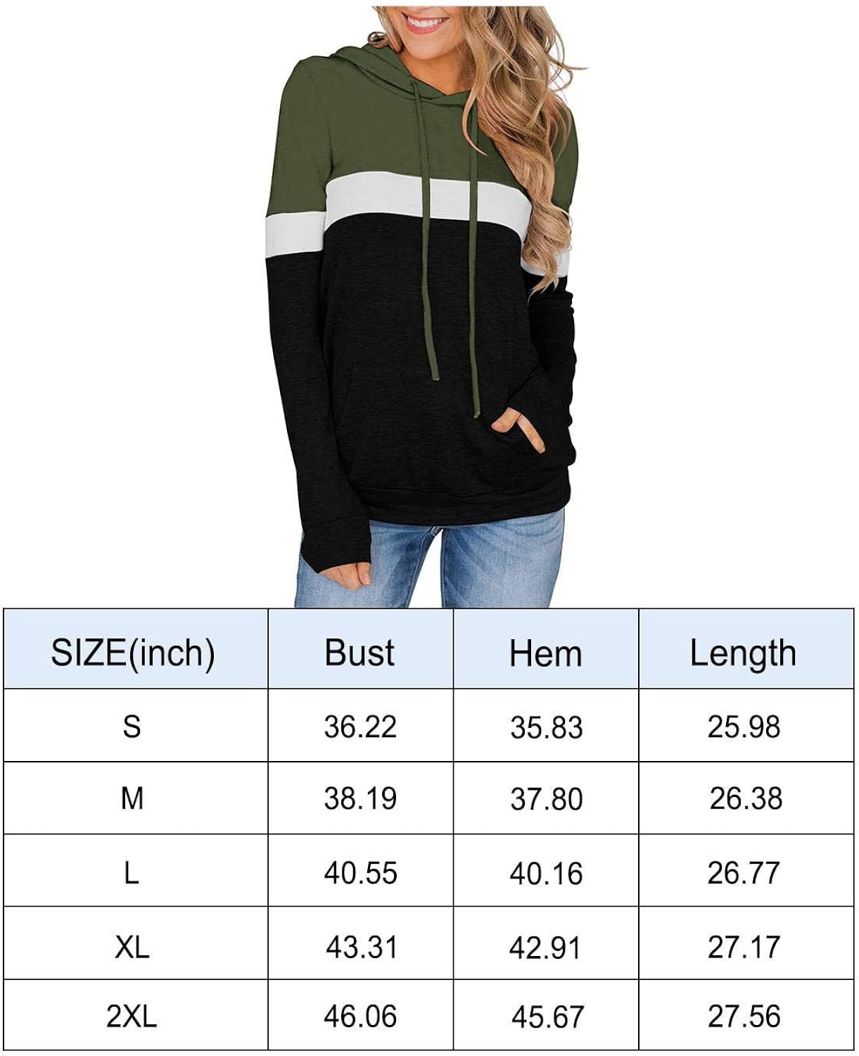 PINKMSTYLE Women's Casual Color Block Hoodies Tops Long Sleeve Drawstring Pullover Sweatshirts with Pocket(S-XXL) at  Women’s Clothing store