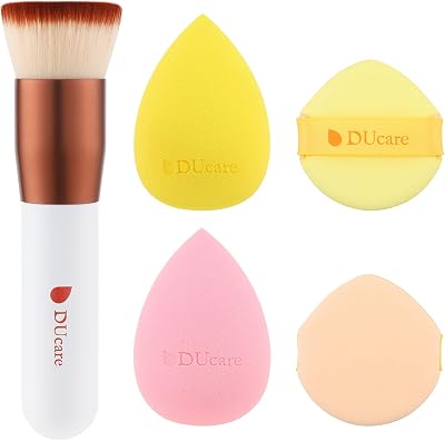 DUcare 5Pcs Makeup Sponge and Foundation Brush Set Non-Latex Kabuki Flat Top