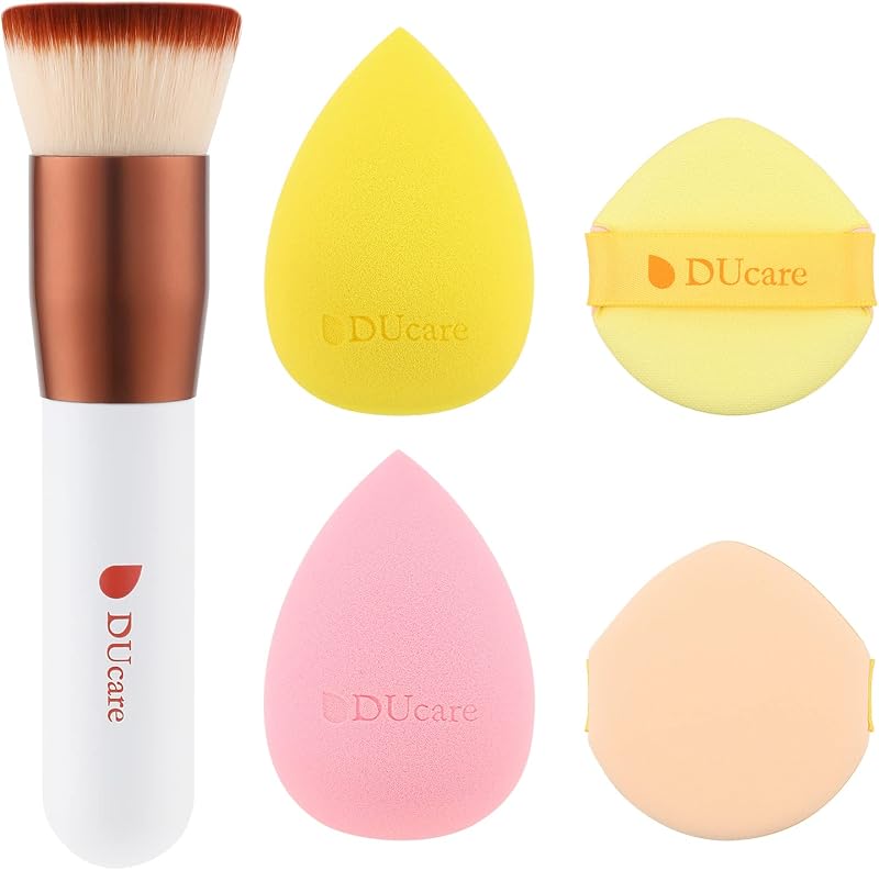 DUcare 5Pcs Makeup Sponge and Foundation Brush Set Non-Latex Kabuki Flat Top