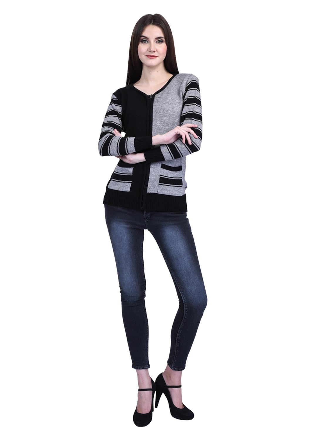 ewools women winter wear woolen zipper cardigan