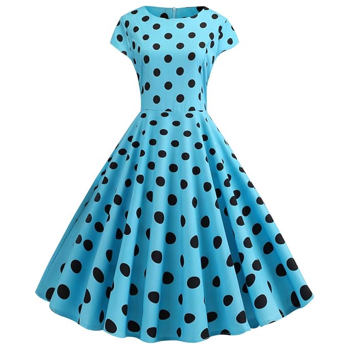 IZZB Mode Damen Sommer Partykleid Vintage 1950er Jahre Retro Kurzarm Dot Print Abend Prom Swing Freizeitkleid Abendkleid Cock